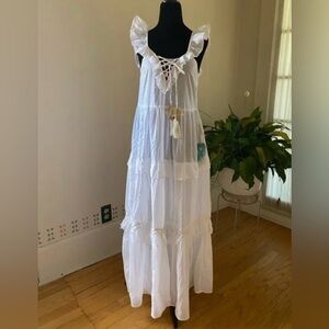 True Destinations Resort Wear Sheer tassles Tiered Dress, size XS